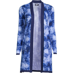 Women's Petite Fine Gauge Cotton Long Open Cardigan Sweater - Print