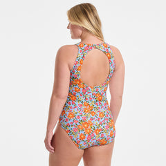 Women's Plus Size Tugless High Neck Portrait Back One Piece Swimsuit