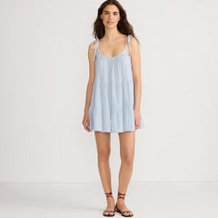 Women's Long Torso Oversized Cotton Gauze Metallic Tiered Mini Cover-up Dress