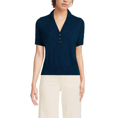 Women's Cotton Blend Short Sleeve Polo Sweater