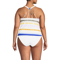 Women's Plus Size Tugless High Neck Strappy Back Tankini Swimsuit Top