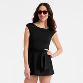 Women's Cap Sleeve Tie Belt Mini Swim Dress