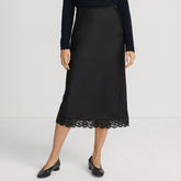 Women's Satin Lace Trim Midi Skirt