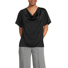 Women's Petite Charmeuse Short Sleeve Cowl Neck Top