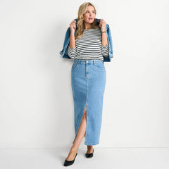 Women's Plus Size Soft Denim Maxi Skirt