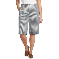 Women's Plus Size Elastic Back Classic 12" Chino Oxford Stripe Shorts