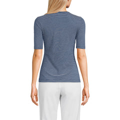 Women's Petite Lightweight Jersey Skimming Elbow Sleeve Crew Neck T-shirt