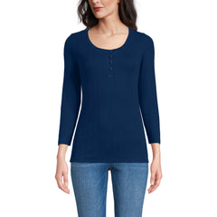 Women's 3/4 Sleeve Variegated Micro Rib Henley