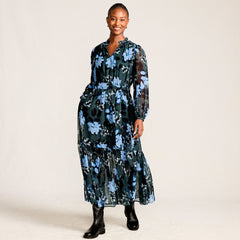 Women's Chiffon Tiered Long Sleeve Maxi Dress