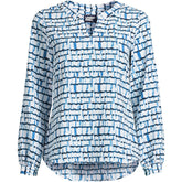 Women's Petite Shirred Long Sleeve Split Neck Blouse