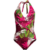 Women's Plus Size Sculpting Suit Plunge Halter High Leg One Piece Swimsuit