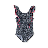 Girls Chlorine Resistant Scoop Neck Ruffle One Piece Swimsuit