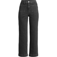 Women's Plus Size Soft Denim High Rise Wide Leg Patch Pocket Crop Jeans