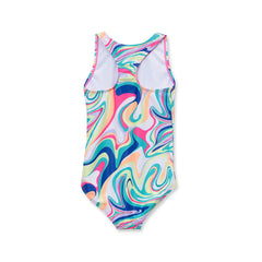 Girls Slim Chlorine Resistant Sporty Hi-Neck Racer Back One Piece Swimsuit