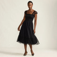 Women's Flocked Chiffon Midi Dress