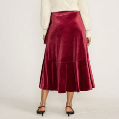 Women's Petite Velvet Wrap Midi Skirt