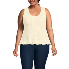 Women's Plus Size Cotton Boucle Ruffle Hem Sleeveless Sweater