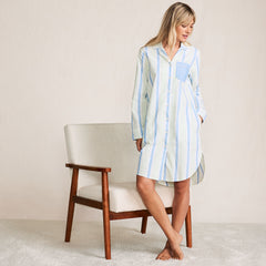 Women's Petite Cotton Poplin Long Sleeve Sleepshirt Nightgown