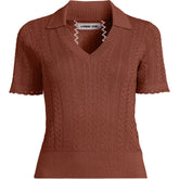 Women's Fine Gauge Cotton Pointelle Polo Sweater