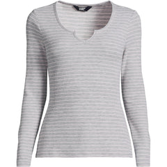 Women's Plus Size Lightweight Waffle Long Sleeve Notch Neck T-Shirt