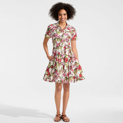 Women's Tall Linen Blend Button Front Dress with Godets