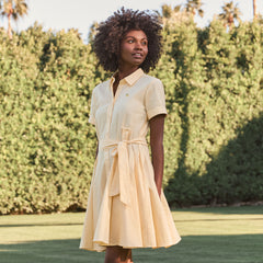 Women's Petite Linen Blend Button Front Dress with Godets