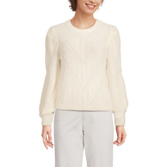 Women's Eyelash Fuzzy Pointelle Puff Sleeve Sweater