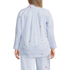 Women's Plus Size Poplin Long Sleeve Button Front Sleep Top