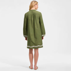 Women's Petite Embroidered Above the Knee Tie Neck Dress