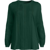 Women's Petite Lightweight Jersey Lace Mix Long Sleeve Pintuck Top