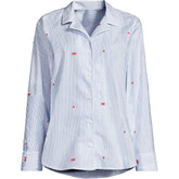 Women's Petite Poplin Long Sleeve Button Front Sleep Top