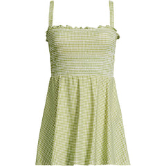 Womens Square Neck Smocked Mini Swim Dress
