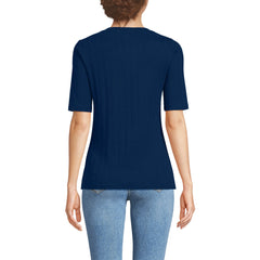 Women's Elbow Sleeve Variegated Micro Rib Scoop Neck Henley