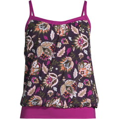 Women's Long Chlorine Resistant Blouson Tankini Swimsuit Top
