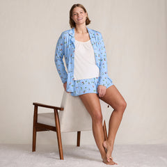 Women's Cooling 3 Piece Pajama Set - Long Sleeve Top Cami and Shorts