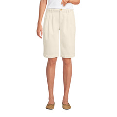 Women's Petite Lightweight Denim Mid Rise Pleated 12" Slouchy Shorts