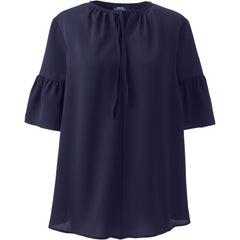Women's Maternity Short Sleeve Tie Neck Crepe Blouse