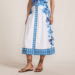 Women's Petite Poplin Border Print Midi Skirt - Set Bottom