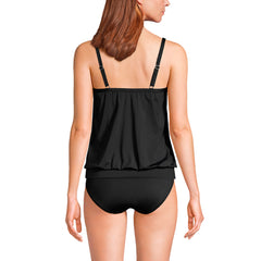 Women's Long Torso Chlorine Resistant Blouson Tankini Swimsuit Top