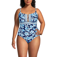 Women's Plus Size Lace Up One Piece Swimsuit