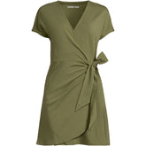 Women's Petite Cotton Modal V Neck Mini Wrap Dress