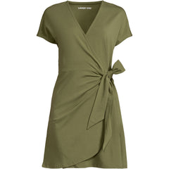 Women's Petite Cotton Modal V Neck Mini Wrap Dress
