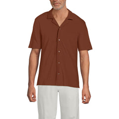 Men's Short Sleeve Cotton Linen Button Through Camp Collar Shirt