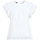 Women's Eyelet Ruffle Sleeve Popover Top