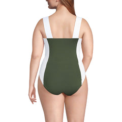 Women's Plus Size Square Neck High Leg One Piece Swimsuit