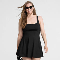Women's Square Neck Corset Seamed Swim Dress