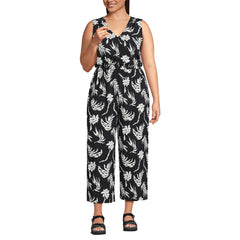 Women's Plus Size Sleeveless Creaseless Wrap Jumpsuit with Smocked Waist