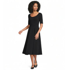 Women's Petite Starfish Elbow Sleeve Midi Fit and Flare Dress