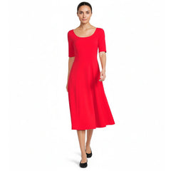 Women's Petite Starfish Elbow Sleeve Midi Fit and Flare Dress