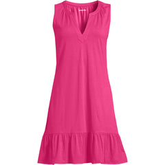 Women's Petite Sleeveless Cotton Jersey Notch Neck Flounce Dress